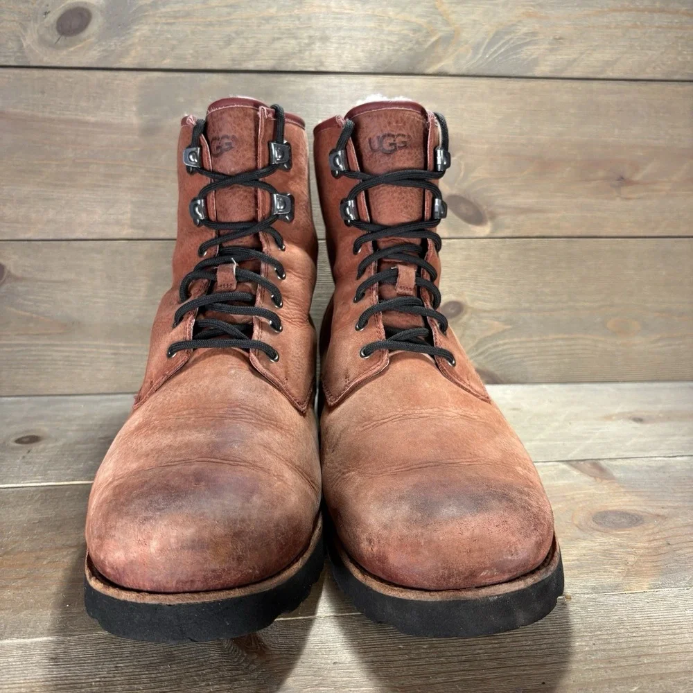 ugg hannen TL mens size 13 shoe red leather shearling lined waterproof snow boot